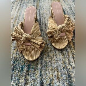 Loeffler Randall Emilia bow-embellished plissé-lamé mules